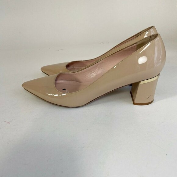 Kate Spade Block Heel Womens Patent Leather Pump Heels Khaki Sz 7M Pointed Toe - Picture 4 of 9